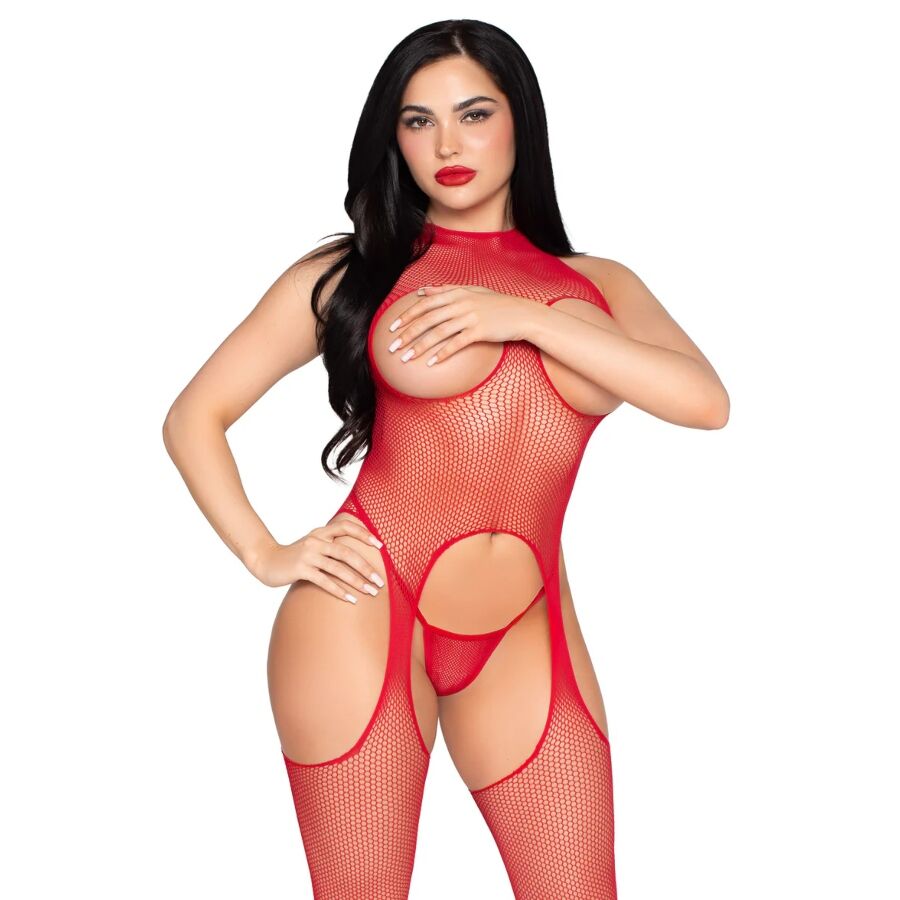 Alternative view of LEG AVENUE - 89374 CUPLESS BODYSTOCKING AND PANTY RED - ONE SIZE
