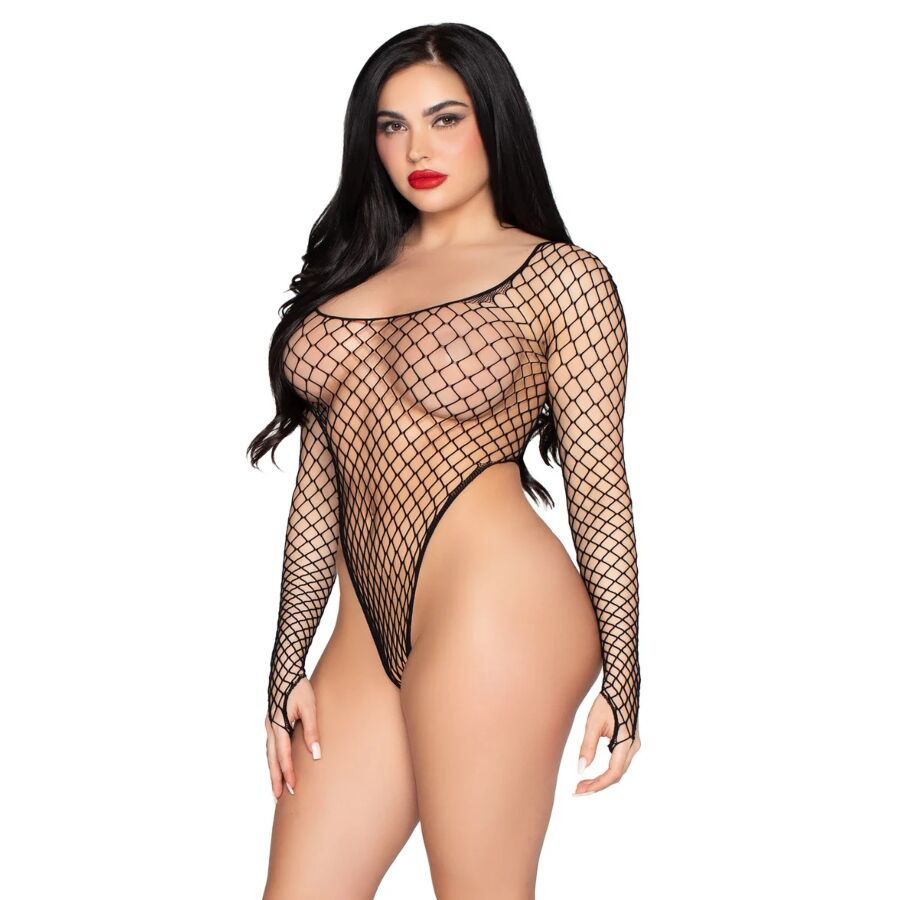 Alternative view of LEG AVENUE - 89377 HIGH-CUT INDUSTRIAL NET BODYSUIT BLACK - ONE SIZE