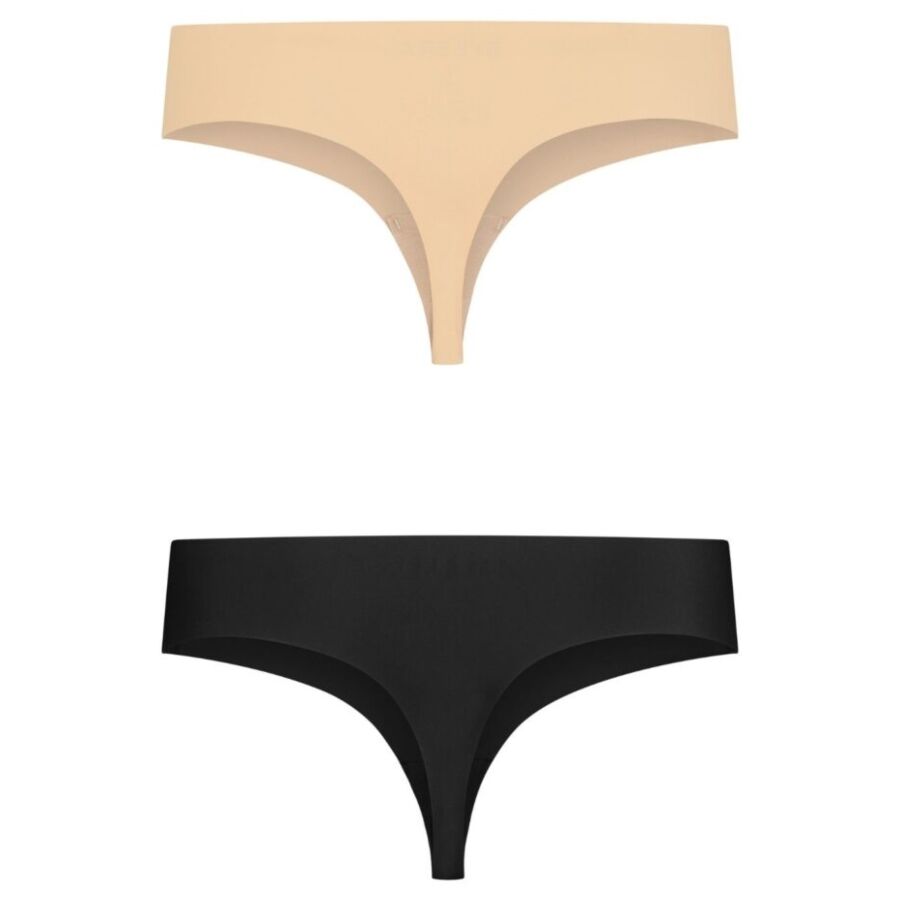 BYE-BRA - INVISIBLE THONG 2 PACK BEIGE  BLACK SIZE S - XXL