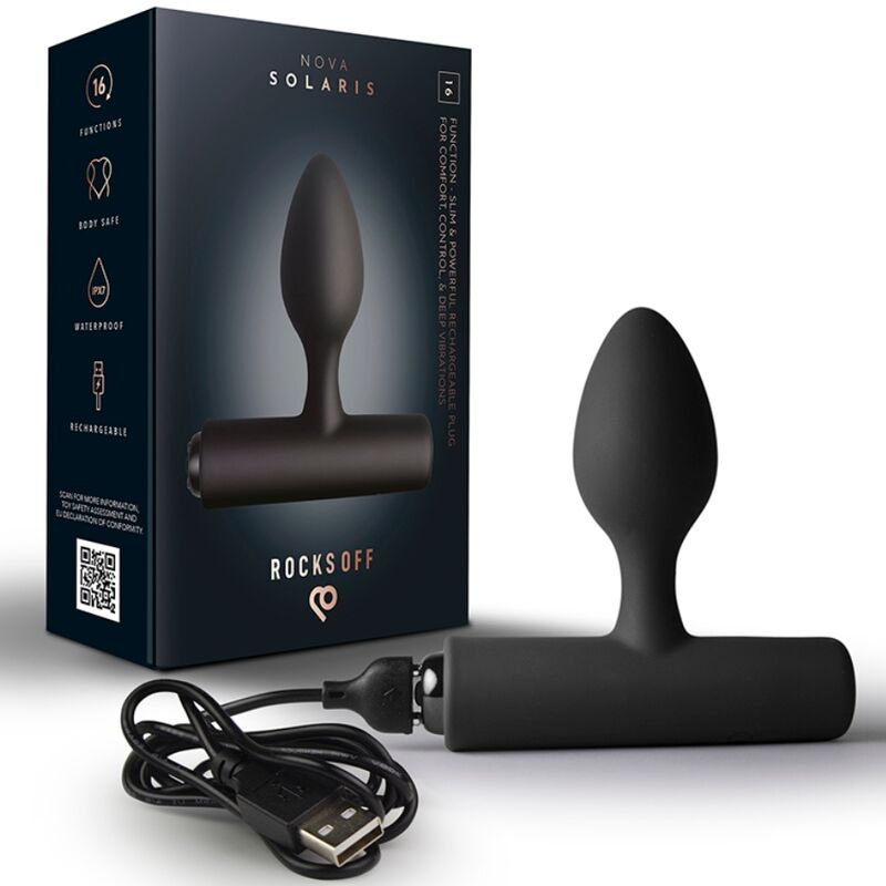 ROCKS-OFF - NOVA SOLARIS RECHARGEABLE SLIM  POWERFUL ANAL PLUG 16 FUNCTION BLACK/VIOLET
