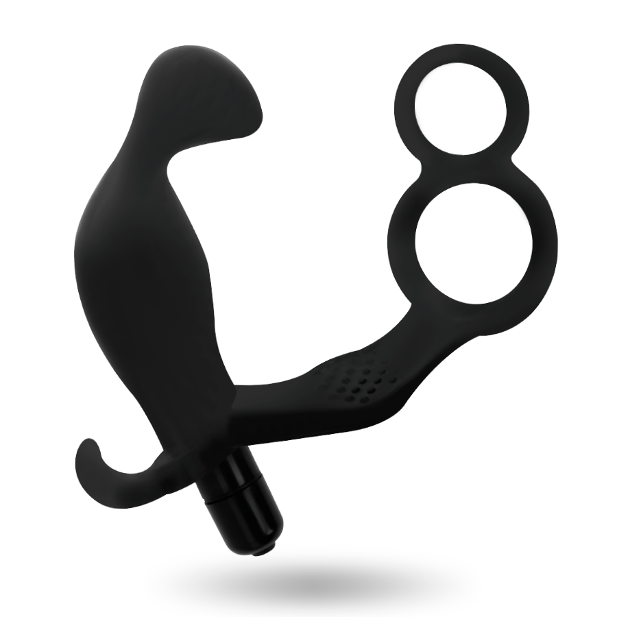 Alternative view of ADDICTED TOYS ANAL PLUG WITH DOUBLE PENIS RING AND TESTICLES BLACK