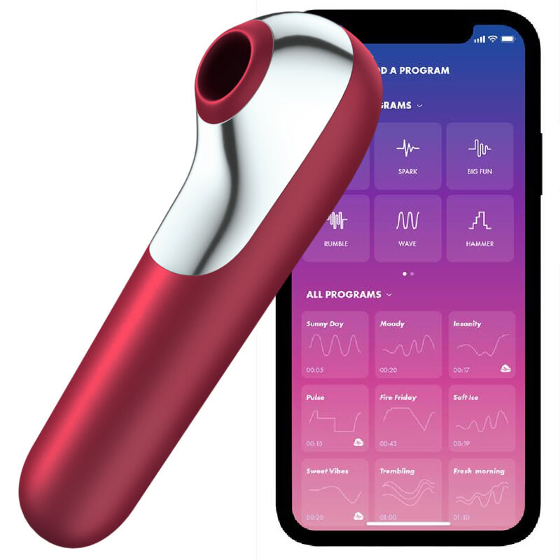 SATISFYER DUAL LOVE VIBRATOR AND SUCTIONER WITH PULSED AIR RED